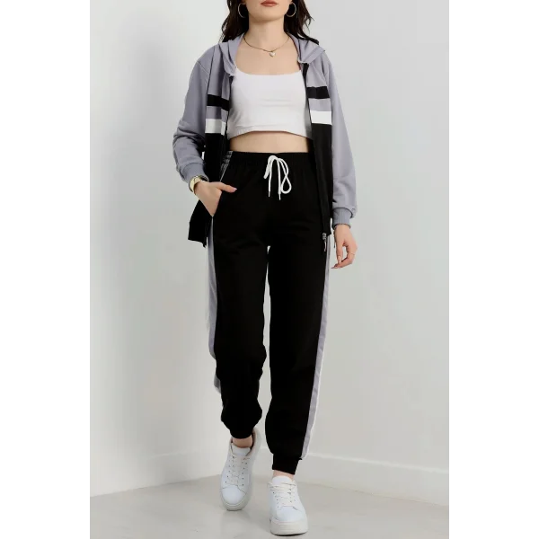 2 iplik alt üst eşofman takımı siyah gri