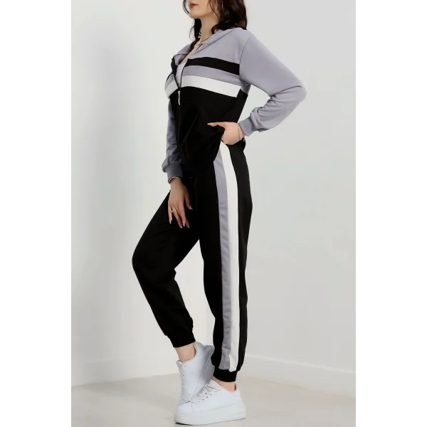 2 iplik alt üst eşofman takımı siyah gri