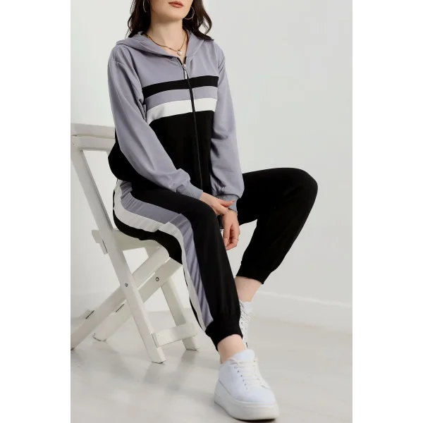 2 iplik alt üst eşofman takımı siyah gri