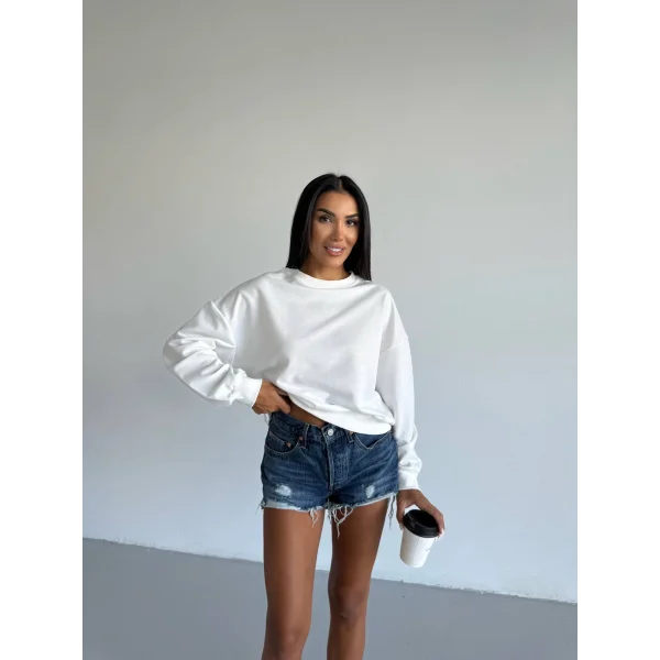 2 iplik bisiklet yaka sweat beyaz f2339