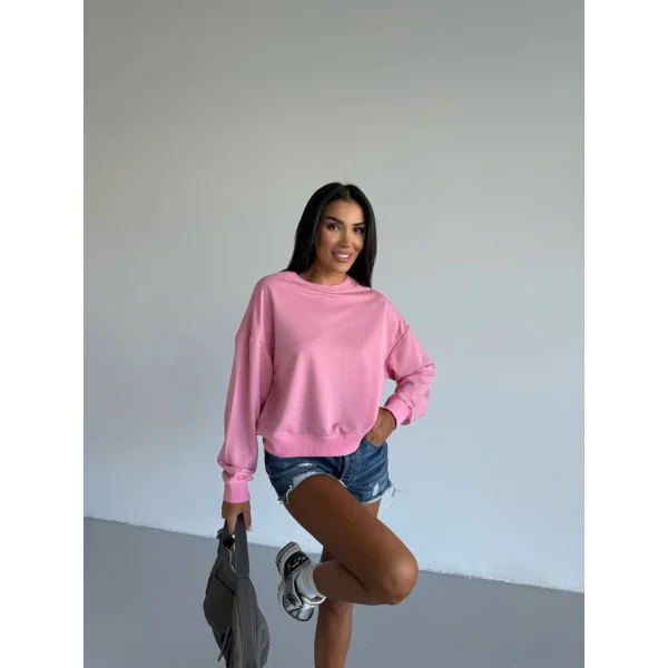 2 iplik bisiklet yaka sweat pembe f2339