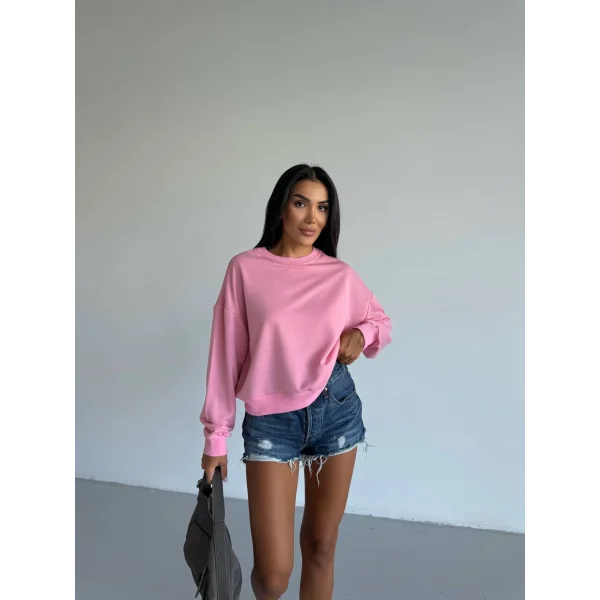 2 iplik bisiklet yaka sweat pembe f2339