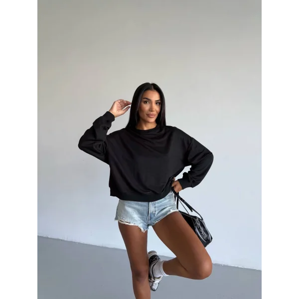 2 iplik bisiklet yaka sweat siyah f2339