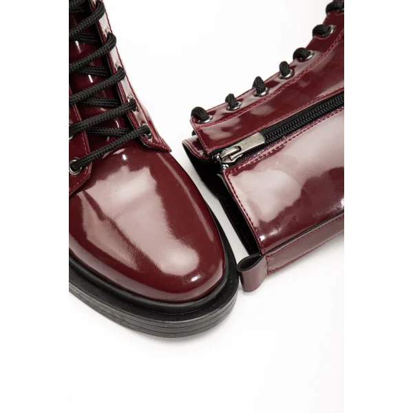 2024-2289 Bordo Rugan Bağcıklı Fermuarlı Günlük Kadın Bot