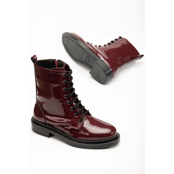 2024-2289 Bordo Rugan Bağcıklı Fermuarlı Günlük Kadın Bot