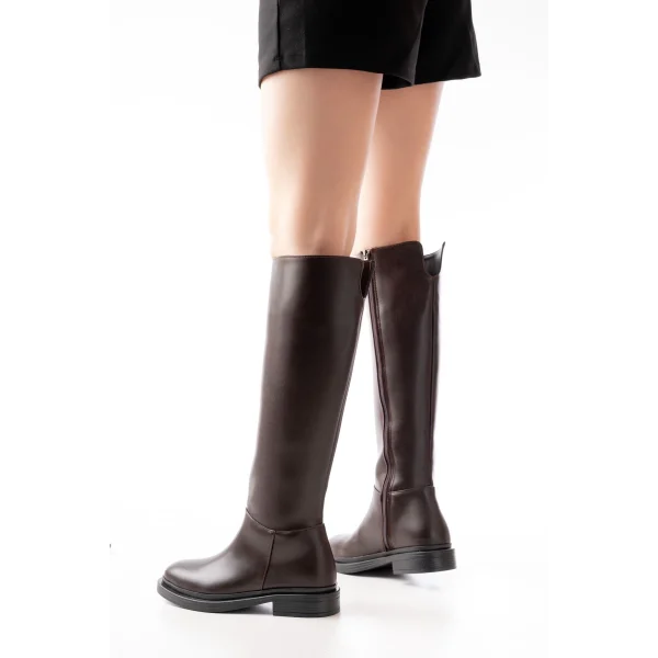 2024-3007 Kahverengi Fermuarlı Günlük Kadın Çizme