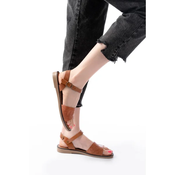 205-012 Taba Ortopedik Hakiki Deri Kadın Sandalet