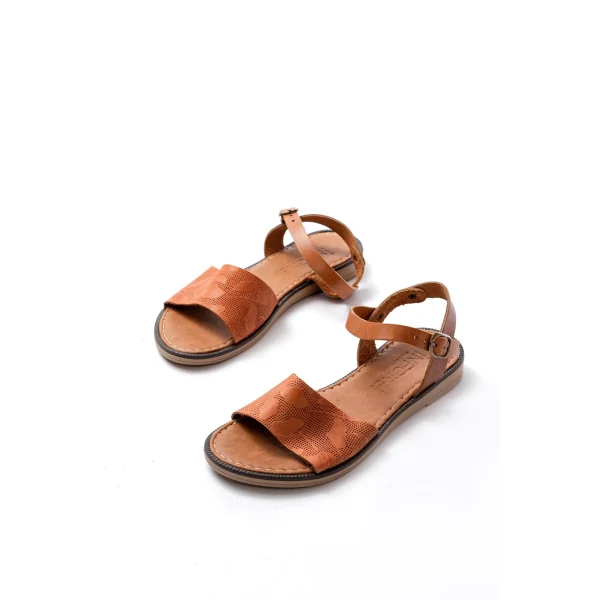 205-012 Taba Ortopedik Hakiki Deri Kadın Sandalet