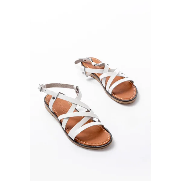 205-017 Beyaz Ortopedik Hakiki Deri Kadın Sandalet