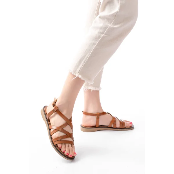 205-017 Taba Ortopedik Hakiki Deri Kadın Sandalet