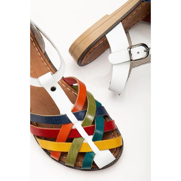 205-02 Beyaz Multi Ortopedik Hakiki Deri Kadın Sandalet