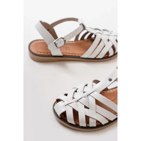 205-02 Beyaz Ortopedik Hakiki Deri Kadın Sandalet