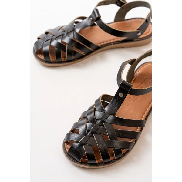 205-02 Siyah Ortopedik Hakiki Deri Kadın Sandalet