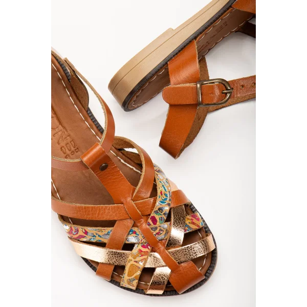 205-02 Taba Garni Ortopedik Hakiki Deri Kadın Sandalet