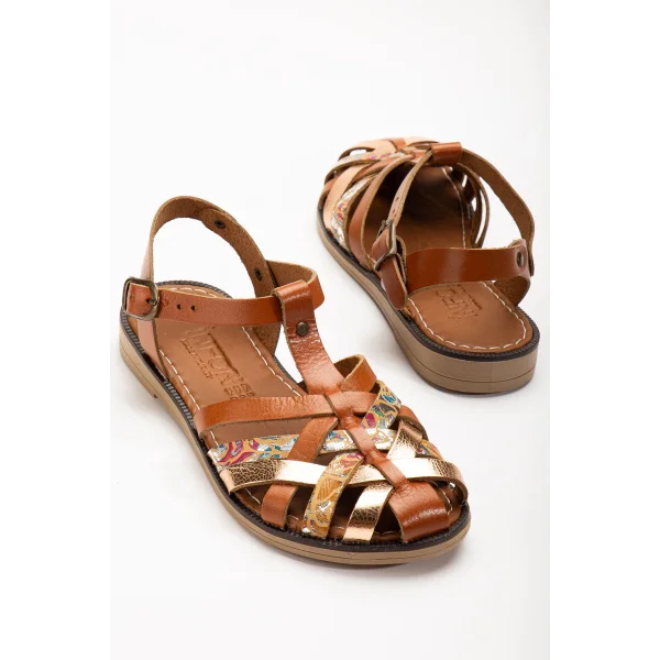 205-02 Taba Garni Ortopedik Hakiki Deri Kadın Sandalet