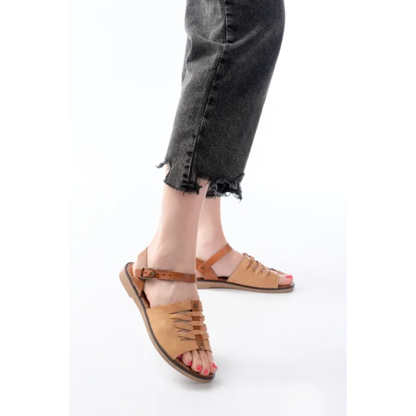 205-029 Bej Ortopedik Hakiki Deri Kadın Sandalet