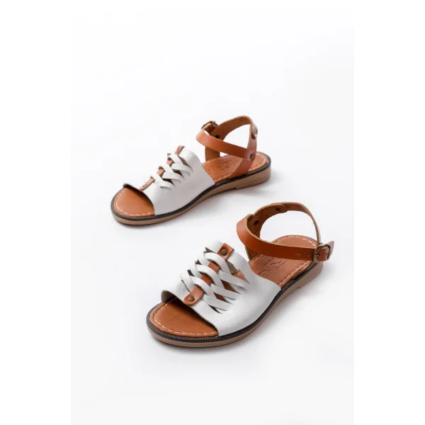205-029 Beyaz Ortopedik Hakiki Deri Kadın Sandalet