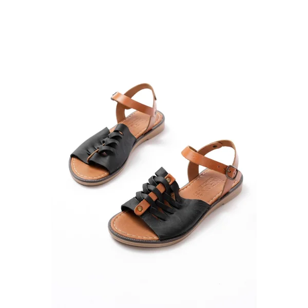 205-029 Siyah Ortopedik Hakiki Deri Kadın Sandalet