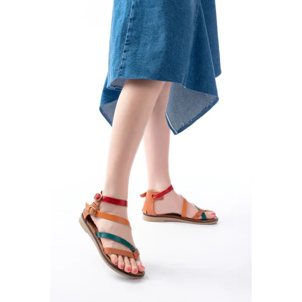 205-039 Taba Multi Bilekten Bağlamalı Parmak Arası Kadın Sandalet