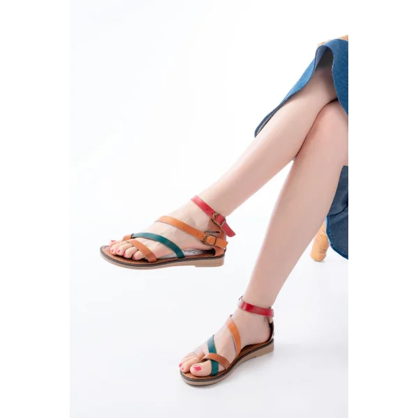 205-039 Taba Multi Bilekten Bağlamalı Parmak Arası Kadın Sandalet