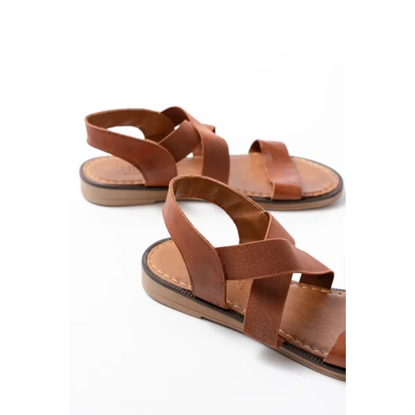 205-04 Taba Tek Bantlı Lastikli Hakiki Deri Ortopedik Taban Kadın Sandalet