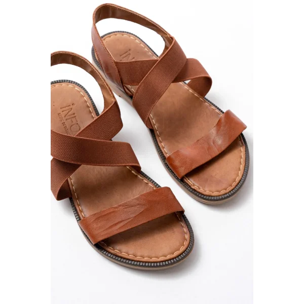 205-04 Taba Tek Bantlı Lastikli Hakiki Deri Ortopedik Taban Kadın Sandalet