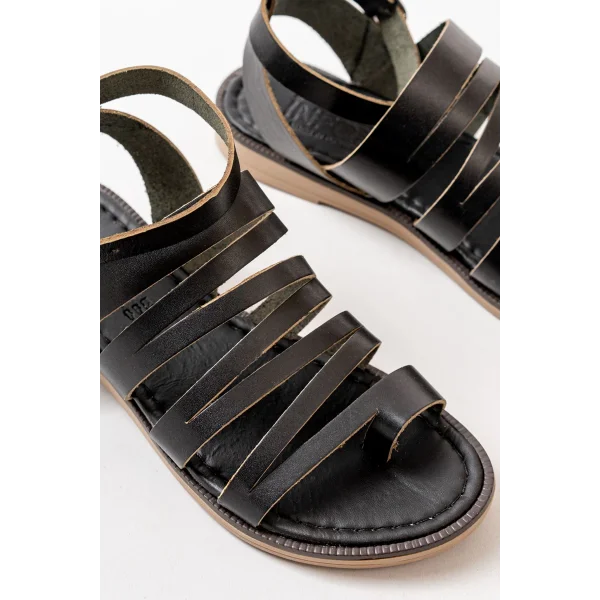 205-041 Siyah Ortopedik Hakiki Deri Kadın Sandalet