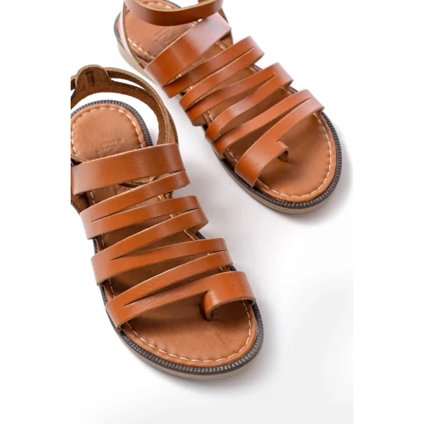 205-041 Taba Ortopedik Hakiki Deri Kadın Sandalet