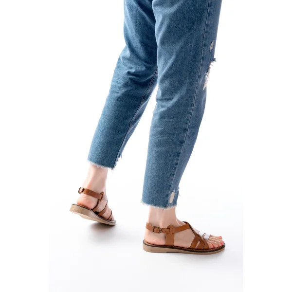 205-05 Taba Ortopedik Hakiki Deri Kadın Sandalet