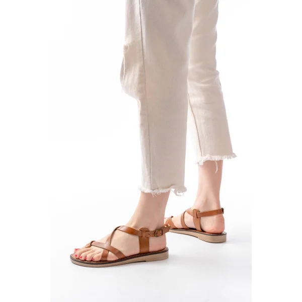 205-08 Taba Ortopedik Hakiki Deri Kadın Sandalet