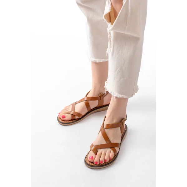 205-08 Taba Ortopedik Hakiki Deri Kadın Sandalet