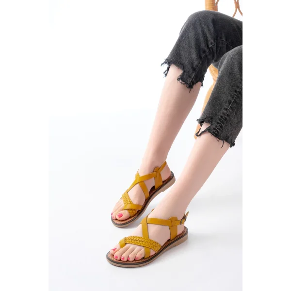 205-09 Hardal Ortopedik Hakiki Deri Kadın Sandalet