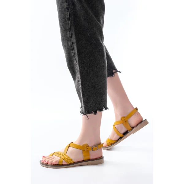 205-09 Hardal Ortopedik Hakiki Deri Kadın Sandalet