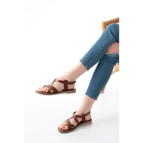 205-09 Koyu Kahve Ortopedik Hakiki Deri Kadın Sandalet