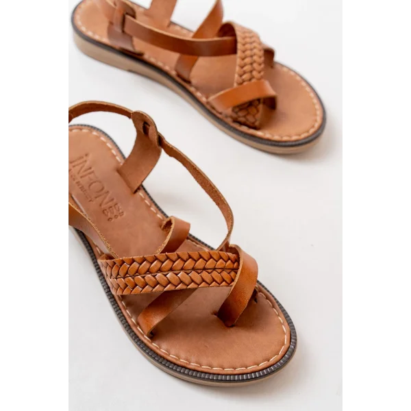 205-09 Taba Ortopedik Hakiki Deri Kadın Sandalet