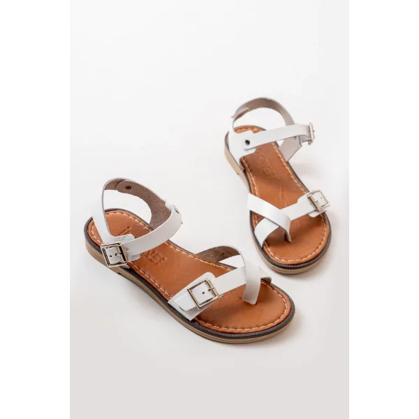 205-091 Beyaz Ortopedik Hakiki Deri Kadın Sandalet