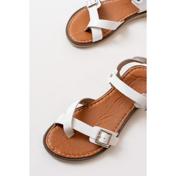 205-091 Beyaz Ortopedik Hakiki Deri Kadın Sandalet