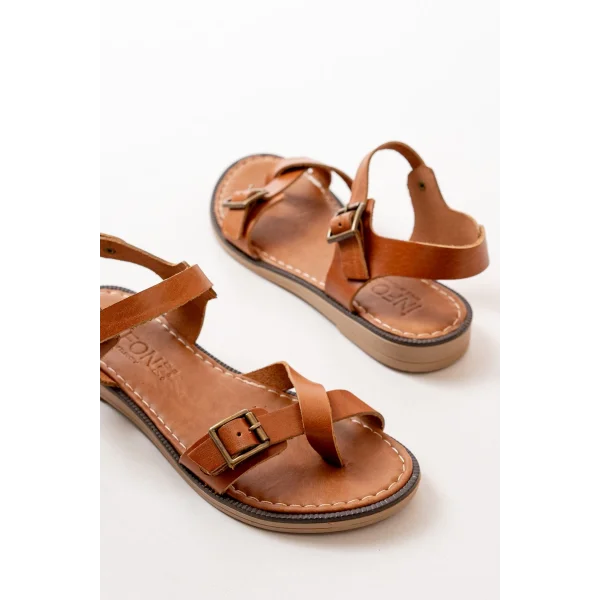 205-091 Taba Ortopedik Hakiki Deri Kadın Sandalet