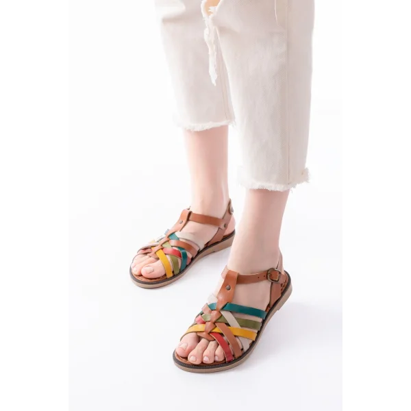 205-208 Multi Hakiki Deri Ortopedik Taban Kadın Sandalet