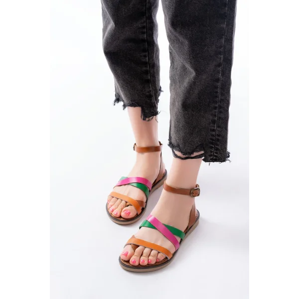 205-209 Multi Hakiki Deri Tokalı Parmak Arası Kadın Sandalet