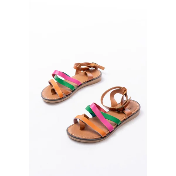 205-209 Multi Hakiki Deri Tokalı Parmak Arası Kadın Sandalet