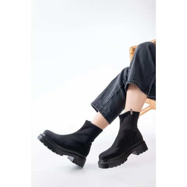 236-2011 Siyah Dalgıç Fermuarlı Günlük Kadın Bot