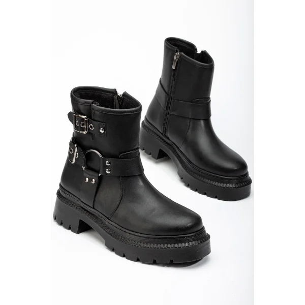 236-2013 Siyah Toka Aksesuarlı Fermuarlı Günlük Kadın Bot