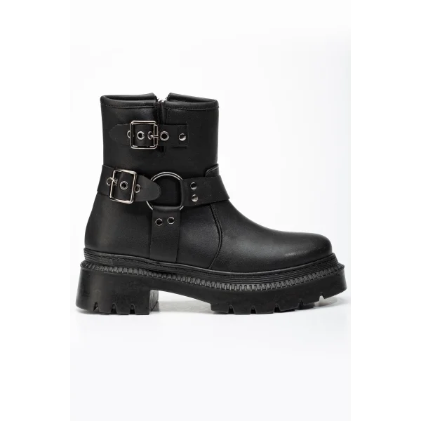 236-2013 Siyah Toka Aksesuarlı Fermuarlı Günlük Kadın Bot