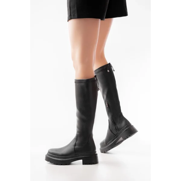 236-2291 Siyah Fermuarlı Günlük Kadın Çizme