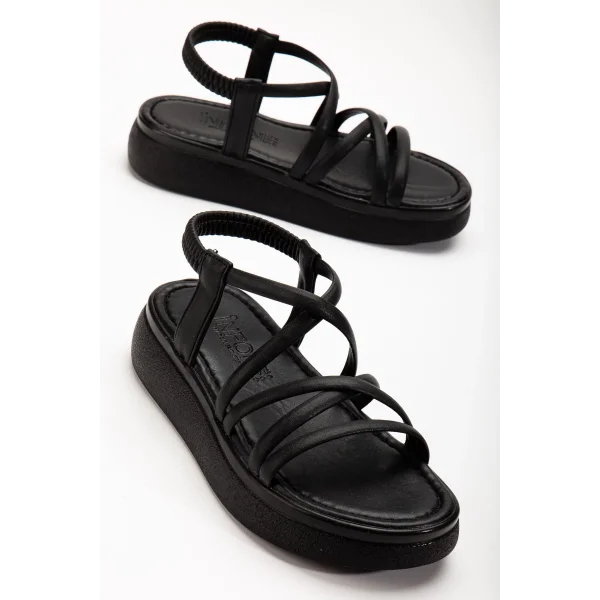 24413-841 Siyah Dolgu Topuk Kadın Sandalet