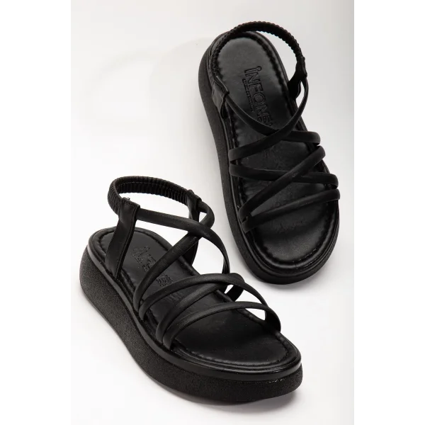 24413-841 Siyah Dolgu Topuk Kadın Sandalet