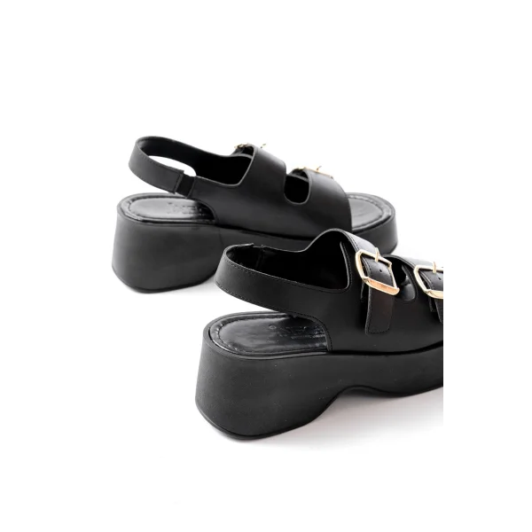 24414-572 Siyah Tokalı  Günlük Dolgu Topuk Kadın Sandalet