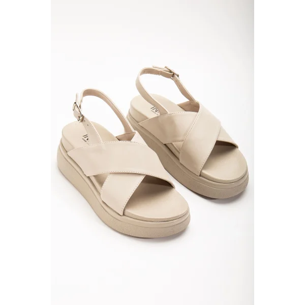 24422-1164 Bej Dolgu Topuk Kadın Sandalet