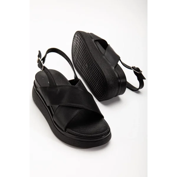 24422-1164 Siyah Dolgu Topuk Kadın Sandalet